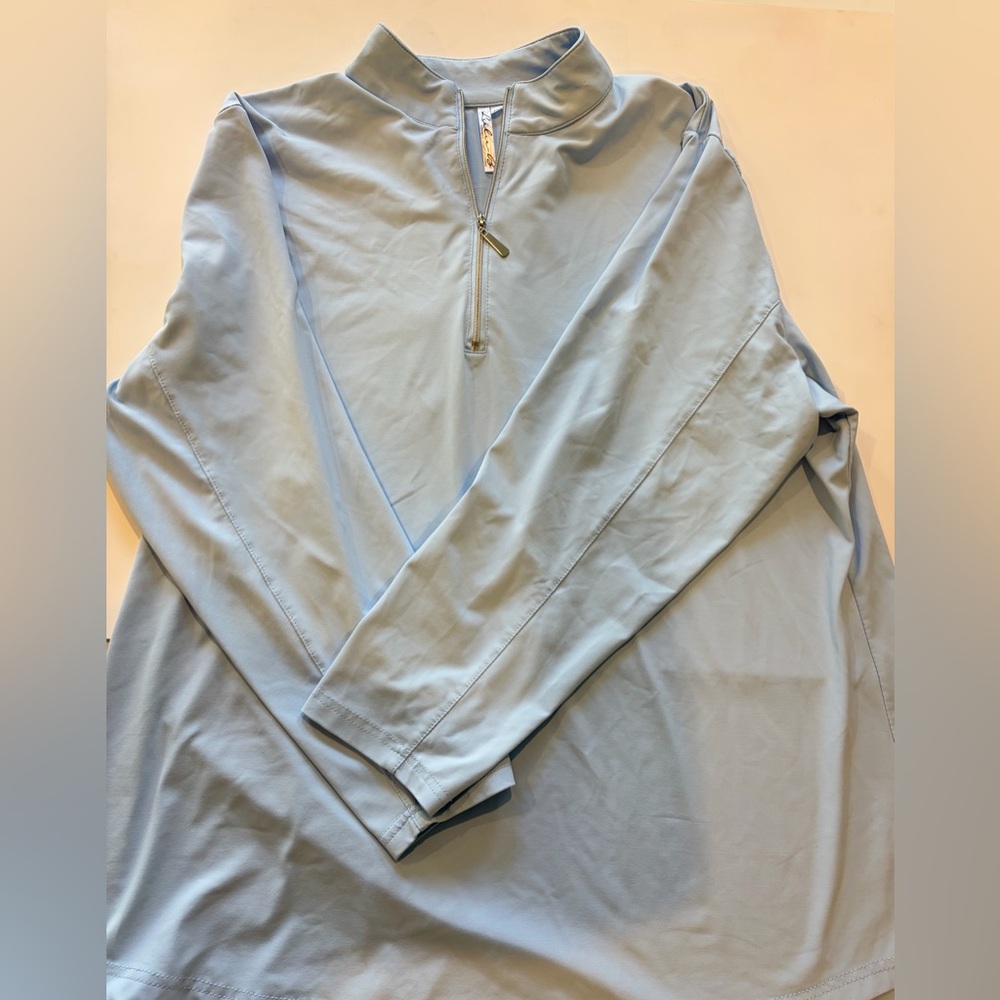 Lulu B Baby Blue Quarter Zip Pullover 1X Stretch Athleisure Active Top